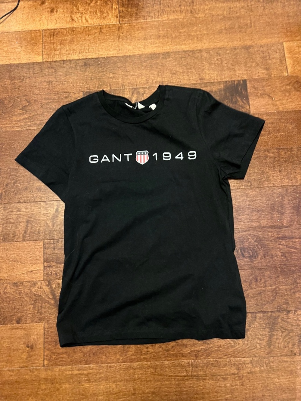 Gant Black Short Sleeve Logo Tee with Red Shield